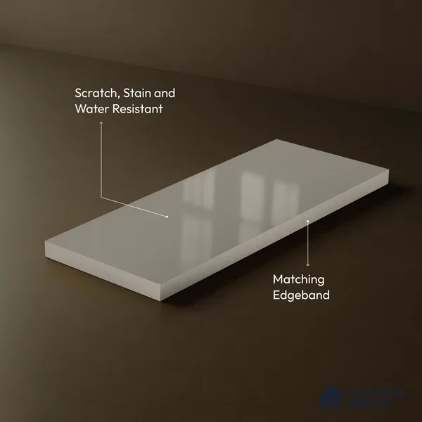 Warm Ivory Solid Color Acrylic Laminate LM 24345 8 ft x 4 ft High Gloss Finish - 1.5 mm | Matching Edgeband code - EB 02129 | Suitable for Living Room, Kitchen, Office