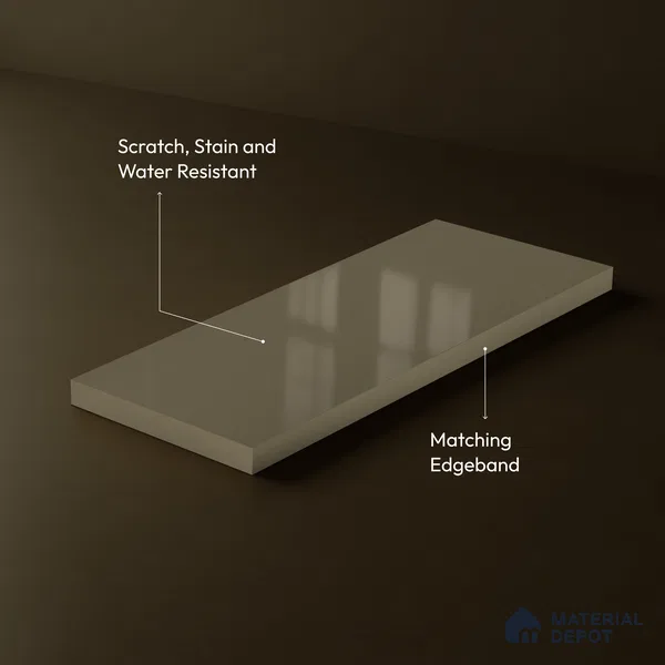 Taupe Brown Solid Color Acrylic Laminate LM 24347 8 ft x 4 ft High Gloss Finish - 1.5 mm | Matching Edgeband code - EB 02130 | Suitable for Living Room, Kitchen, Office