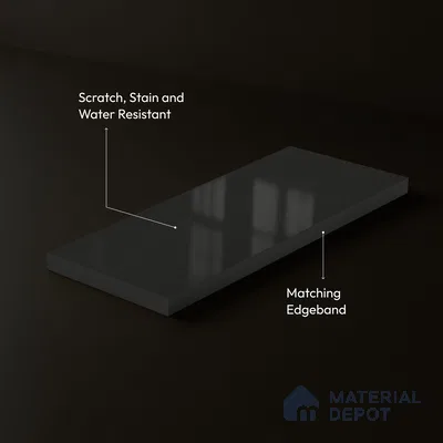 Jet Black Solid Color Acrylic Laminate LM 24350 8 ft x 4 ft High Gloss Finish - 1.5 mm | Matching Edgeband code - EB 02132 | Suitable for Living Room, Kitchen, Office