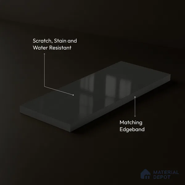 Jet Black Solid Color Acrylic Laminate LM 24350 8 ft x 4 ft High Gloss Finish - 1.5 mm | Matching Edgeband code - EB 02132 | Suitable for Living Room, Kitchen, Office