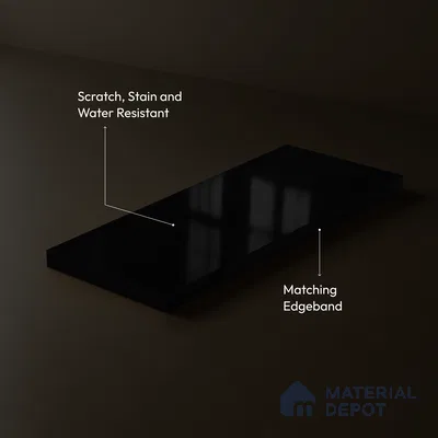 Jet Black Solid Color Acrylic Laminate LM 24358 8 ft x 4 ft High Gloss Finish - 1.5 mm | Matching Edgeband code - EB 02134 | Suitable for Living Room, Kitchen, Office