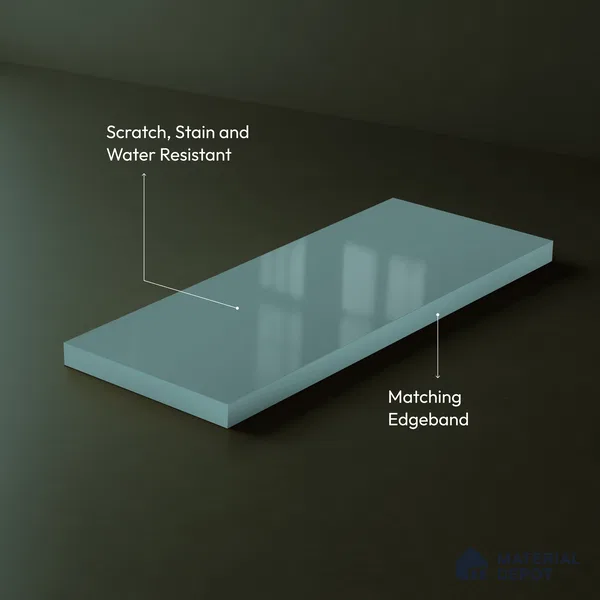 Muted Teal Blue Solid Color Acrylic Laminate LM 24362 8 ft x 4 ft High Gloss Finish - 1.5 mm | Matching Edgeband code - EB 02137 | Suitable for Living Room, Kitchen, Office