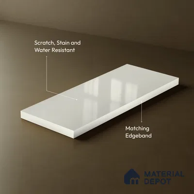Solid White Solid Color Acrylic Laminate LM 24522 8 ft x 4 ft High Gloss Finish - 1.5 mm | Matching Edgeband code - EB 02076 | Suitable for Living Room, Kitchen, Office