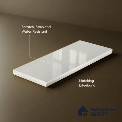 Solid White Solid Color Acrylic Laminate LM 24523 8 ft x 4 ft High Gloss Finish - 1.5 mm | Matching Edgeband code - EB 02068 | Suitable for Living Room, Kitchen, Office