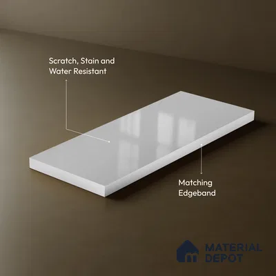 Solid White Solid Color Acrylic Laminate LM 24524 8 ft x 4 ft High Gloss Finish - 1.5 mm | Matching Edgeband code - EB 02106 | Suitable for Living Room, Kitchen, Office