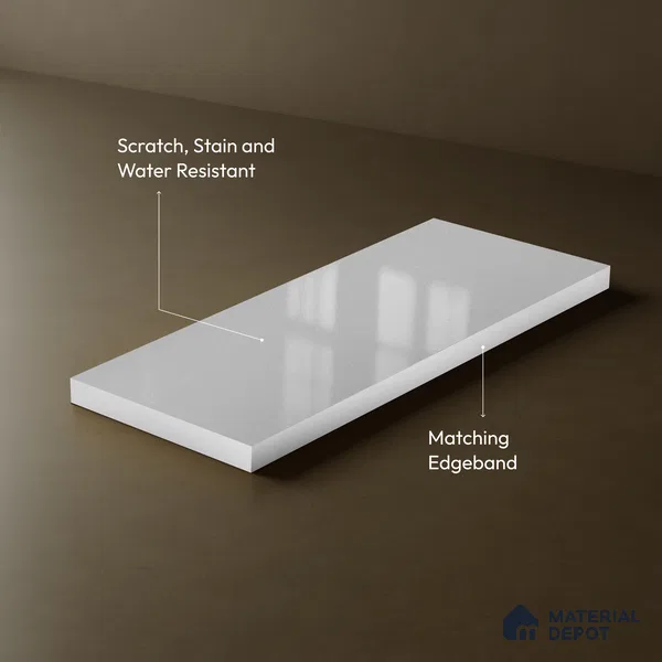 Solid White Solid Color Acrylic Laminate LM 24524 8 ft x 4 ft High Gloss Finish - 1.5 mm | Matching Edgeband code - EB 02106 | Suitable for Living Room, Kitchen, Office