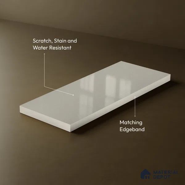 Pearl White Solid Color Acrylic Laminate LM 24525 8 ft x 4 ft High Gloss Finish - 1.5 mm | Matching Edgeband code - EB 02107 | Suitable for Living Room, Kitchen, Office