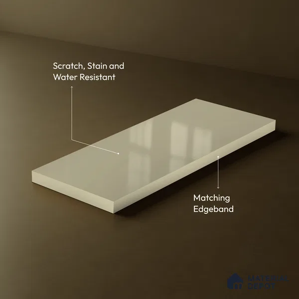Warm Beige Solid Color Acrylic Laminate LM 24528 8 ft x 4 ft High Gloss Finish - 1.5 mm | Matching Edgeband code - EB 02071 | Suitable for Living Room, Kitchen, Office