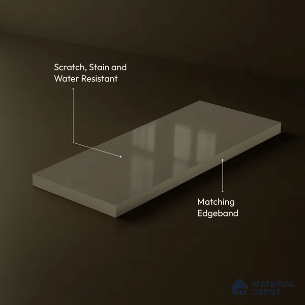 Musk Grey Solid Color Acrylic Laminate LM 24530 8 ft x 4 ft High Gloss Finish - 1.5 mm | Matching Edgeband code - EB 02092 | Suitable for Living Room, Kitchen, Office