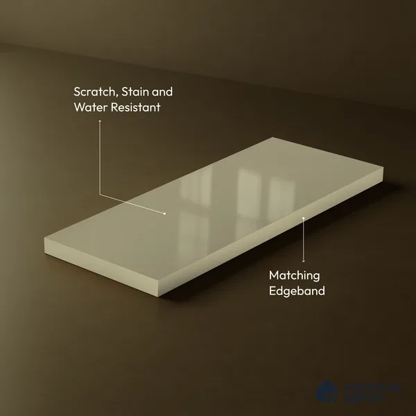 Warm Cream Solid Color Acrylic Laminate LM 24531 8 ft x 4 ft High Gloss Finish - 1.5 mm | Matching Edgeband code - EB 02080 | Suitable for Living Room, Kitchen, Office