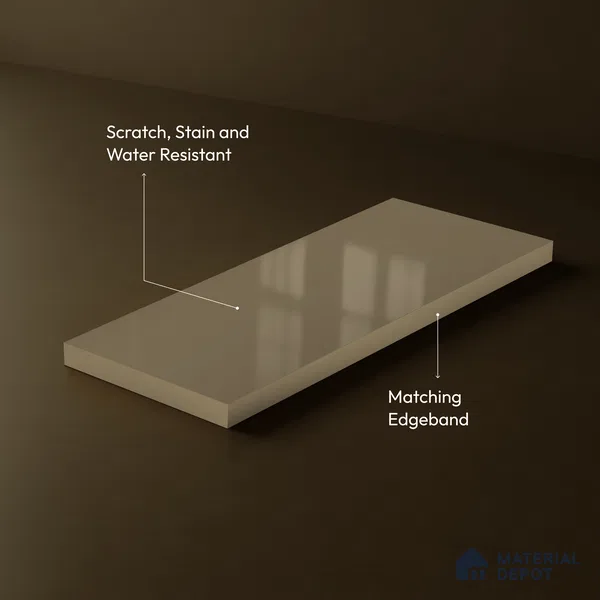 Warm Beige Solid Color Acrylic Laminate LM 24532 8 ft x 4 ft High Gloss Finish - 1.5 mm | Matching Edgeband code - EB 02082 | Suitable for Living Room, Kitchen, Office