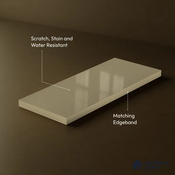 Warm Taupe Beige Solid Color Acrylic Laminate LM 24533 8 ft x 4 ft High Gloss Finish - 1.5 mm | Matching Edgeband code - EB 02081 | Suitable for Living Room, Kitchen, Office