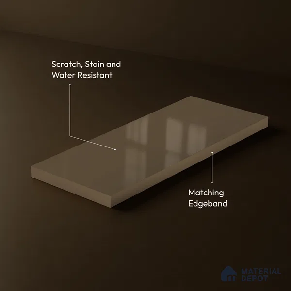 Taupe Brown Solid Color Acrylic Laminate LM 24534 8 ft x 4 ft High Gloss Finish - 1.5 mm | Matching Edgeband code - EB 02069 | Suitable for Living Room, Kitchen, Office