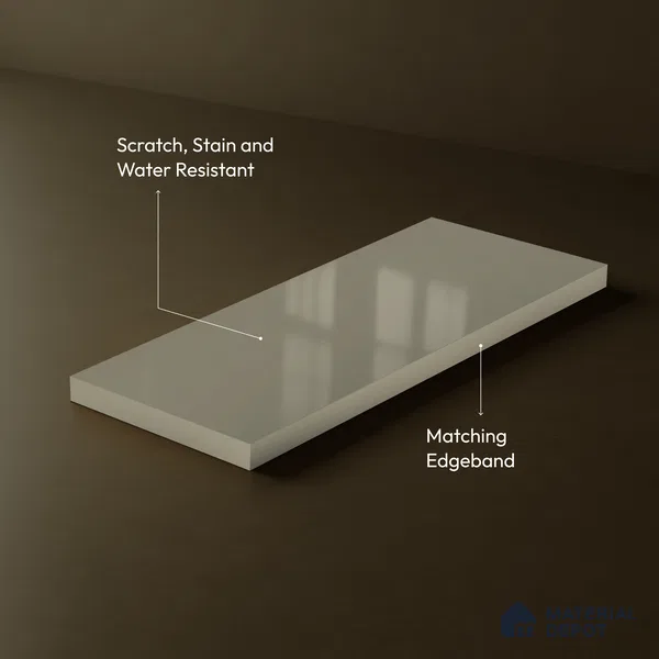Warm Taupe Beige Solid Color Acrylic Laminate LM 24535 8 ft x 4 ft High Gloss Finish - 1.5 mm | Matching Edgeband code - EB 02070 | Suitable for Living Room, Kitchen, Office