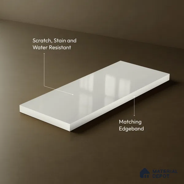 Ivory Solid Color Acrylic Laminate LM 24536 8 ft x 4 ft High Gloss Finish - 1.5 mm | Matching Edgeband code - EB 02085 | Suitable for Living Room, Kitchen, Office