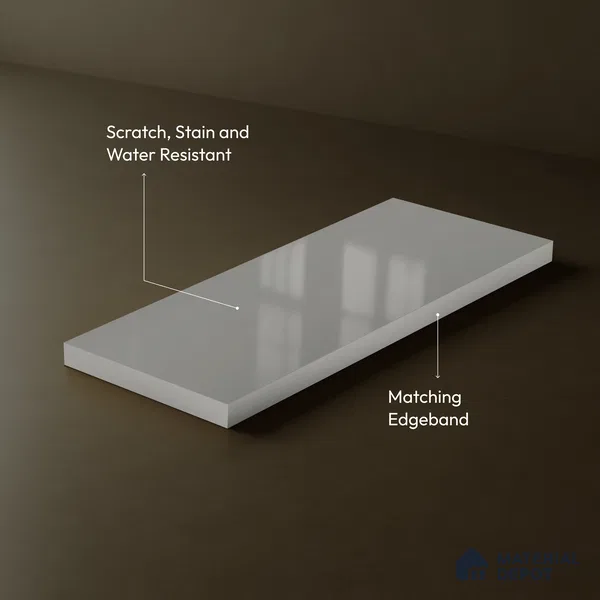 Pebble Grey Solid Color Acrylic Laminate LM 24537 8 ft x 4 ft High Gloss Finish - 1.5 mm | Matching Edgeband code - EB 02086 | Suitable for Living Room, Kitchen, Office