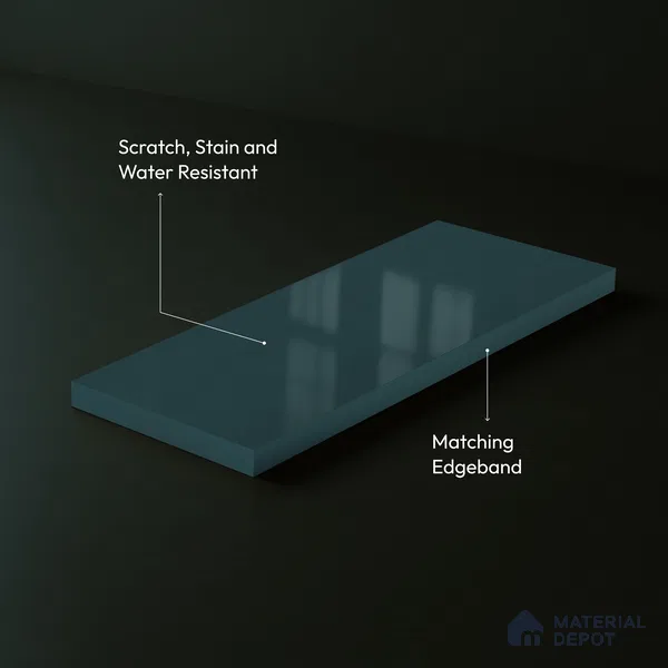 Slate Blue Solid Color Acrylic Laminate LM 24541 8 ft x 4 ft High Gloss Finish - 1.5 mm | Matching Edgeband code - EB 02072 | Suitable for Living Room, Kitchen, Office