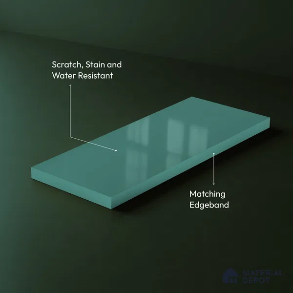 Teal Blue Solid Color Acrylic Laminate LM 24542 8 ft x 4 ft High Gloss Finish - 1.5 mm | Matching Edgeband code - EB 02075 | Suitable for Living Room, Kitchen, Office
