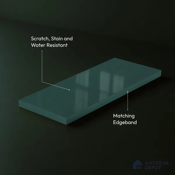 Teal Blue Solid Color Acrylic Laminate LM 24543 8 ft x 4 ft High Gloss Finish - 1.5 mm | Matching Edgeband code - EB 02073 | Suitable for Living Room, Kitchen, Office