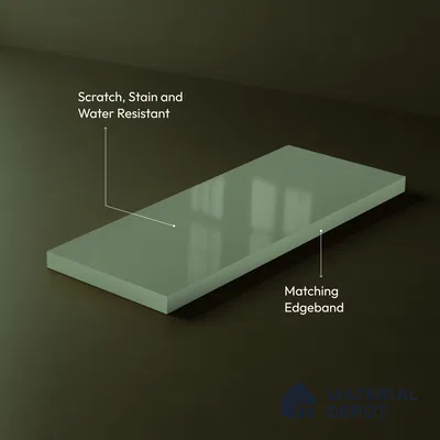 Sage Green Solid Color Acrylic Laminate LM 24544 8 ft x 4 ft High Gloss Finish - 1.5 mm | Matching Edgeband code - EB 02091 | Suitable for Living Room, Kitchen, Office