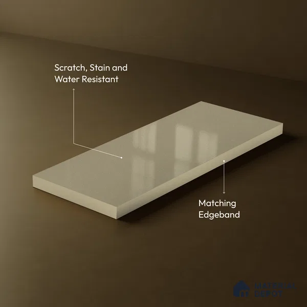 Cream Acrylic Laminate LM 24549 8 ft x 4 ft High Gloss Finish - 1.5 mm | Matching Edgeband code - EB 02109 | Suitable for TV Unit, Wardrobe, Cabinets