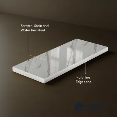 White Marble Acrylic Laminate LM 24552 8 ft x 4 ft High Gloss Finish - 1.5 mm | Suitable for TV Unit, Wardrobe, Cabinets