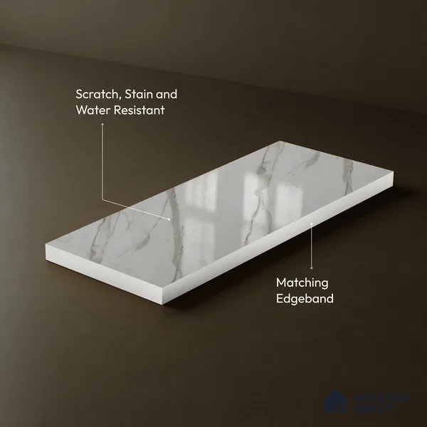 White Marble Acrylic Laminate LM 24552 8 ft x 4 ft High Gloss Finish - 1.5 mm | Suitable for TV Unit, Wardrobe, Cabinets