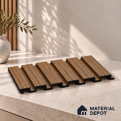 PN 07647 Wood Look Louver 8 ft x 0.83 ft Texture Finish  - 10 mm | Suitable for Feature Wall, TV Unit & Living Room