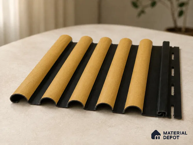 Honey Maple 10 ft x 0.7 ft (3060x215 mm) Dome Dual Black Design Interior & Exterior Wall & Ceiling Panel - 20 mm | Suitable for Balcony, Facade & Open Area | Width is Subjected to 5% Variation