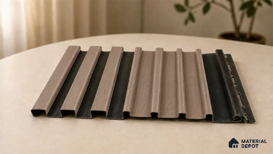 Danish Teak 10 ft x 0.89 ft (3060x270 mm) Unic Dual Tone Design Interior & Exterior Wall & Ceiling Panel - 15 mm | Suitable for Balcony, Facade & Open Area | Width is Subjected to 5% Variation