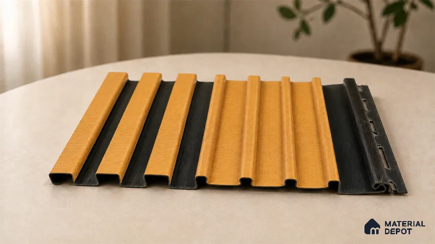 Gold Maple 10 ft x 0.89 ft (3060x270 mm) Unic Dual Tone Design Interior & Exterior Wall & Ceiling Panel - 15 mm | Suitable for Balcony, Facade & Open Area | Width is Subjected to 5% Variation