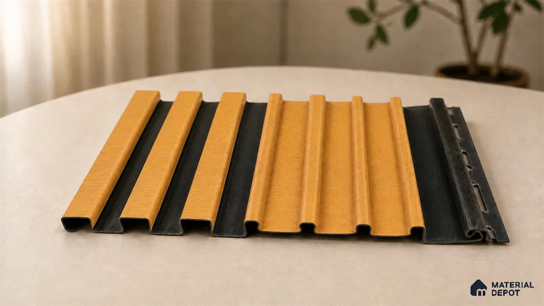 Gold Maple 10 ft x 0.89 ft (3060x270 mm) Unic Dual Tone Design Interior & Exterior Wall & Ceiling Panel - 15 mm | Suitable for Balcony, Facade & Open Area | Width is Subjected to 5% Variation