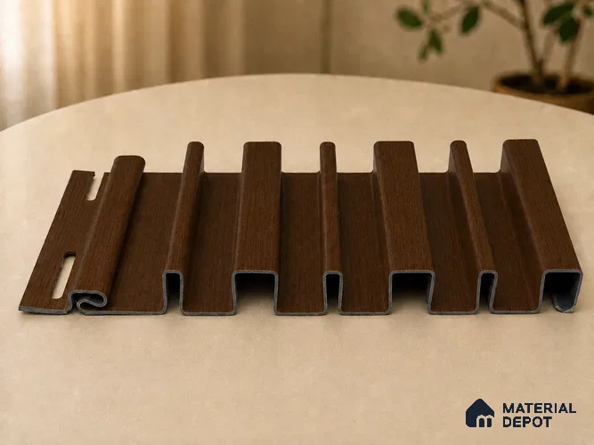 English Nut 10 ft x 0.89 ft (3060x270 mm) Stripes Design Interior & Exterior Wall & Ceiling Panel - 20 mm | Suitable for Balcony, Facade & Open Area | Width is Subjected to 5% Variation
