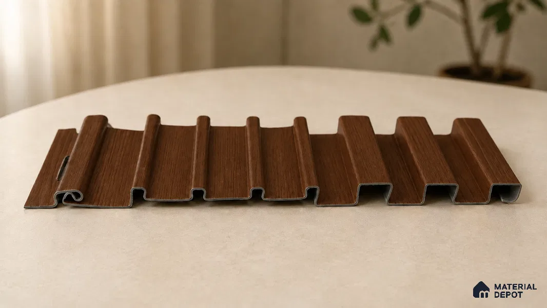 English Nut 10 ft x 0.89 ft (3060x270 mm) Unic Design Interior & Exterior Wall & Ceiling Panel - 15 mm | Suitable for Balcony, Facade & Open Area | Width is Subjected to 5% Variation