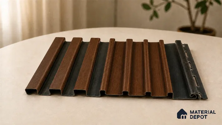 English Nut 10 ft x 0.89 ft (3060x270 mm) Unic Dual Tone Design Interior & Exterior Wall & Ceiling Panel - 15 mm | Suitable for Balcony, Facade & Open Area | Width is Subjected to 5% Variation