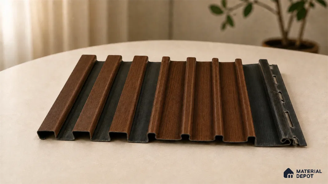 English Nut 10 ft x 0.89 ft (3060x270 mm) Unic Dual Tone Design Interior & Exterior Wall & Ceiling Panel - 15 mm | Suitable for Balcony, Facade & Open Area | Width is Subjected to 5% Variation