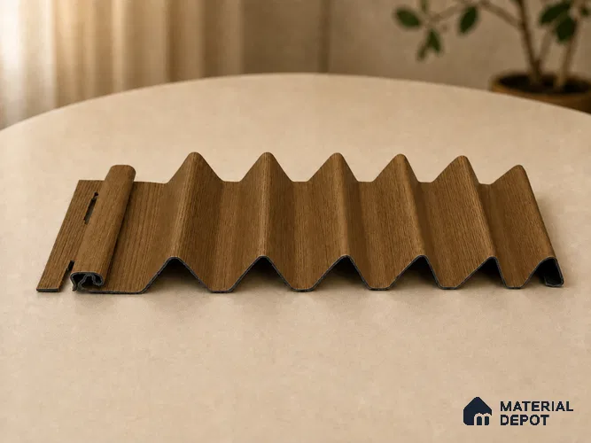 Oak Wood Ocre 10 ft x 0.85 ft (3060x260 mm) Prism Design Interior & Exterior Wall & Ceiling Panel - 21 mm | Suitable for Balcony, Facade & Open Area | Width is Subjected to 5% Variation