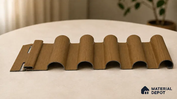 Oak Wood Ocre 10 ft x 0.7 ft (3060x215 mm) Dome Design Interior & Exterior Wall & Ceiling Panel - 20 mm | Suitable for Balcony, Facade & Open Area | Width is Subjected to 5% Variation