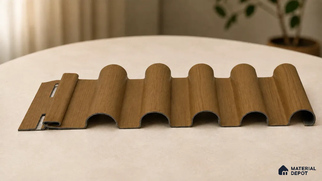 Oak Wood Ocre 10 ft x 0.7 ft (3060x215 mm) Dome Design Interior & Exterior Wall & Ceiling Panel - 20 mm | Suitable for Balcony, Facade & Open Area | Width is Subjected to 5% Variation