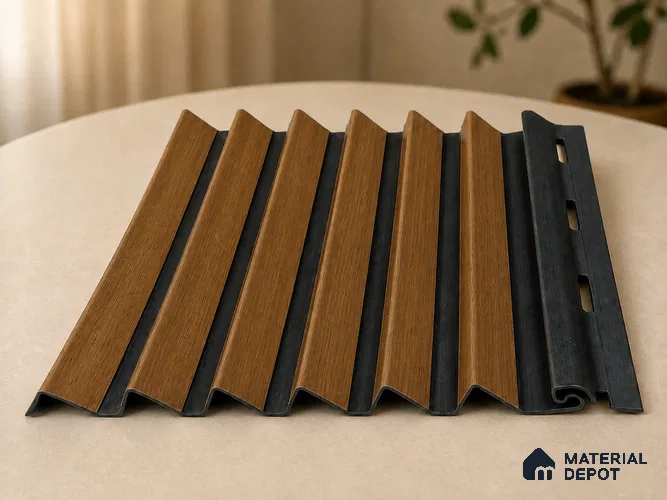 Oak Wood Ocre 10 ft x 0.85 ft (3060x260 mm) Prism Dual Tone Design Interior & Exterior Wall & Ceiling Panel - 21 mm | Suitable for Balcony, Facade & Open Area | Width is Subjected to 5% Variation