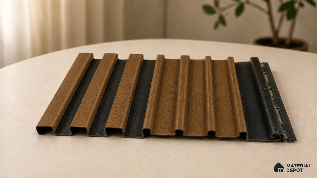 Oak Wood Ocre 10 ft x 0.89 ft (3060x270 mm) Unic Dual Tone Design Interior & Exterior Wall & Ceiling Panel - 15 mm | Suitable for Balcony, Facade & Open Area | Width is Subjected to 5% Variation