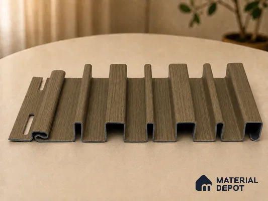Spiced Walnut 10 ft x 0.89 ft (3060x270 mm) Stripes Design Interior & Exterior Wall & Ceiling Panel - 20 mm | Suitable for Balcony, Facade & Open Area | Width is Subjected to 5% Variation