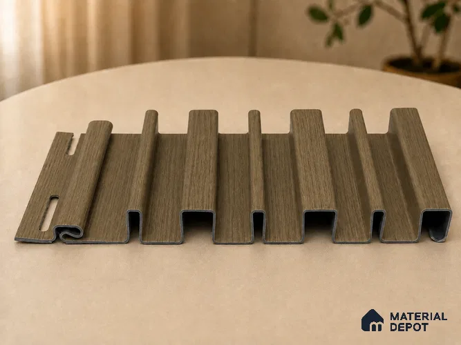 Spiced Walnut 10 ft x 0.89 ft (3060x270 mm) Stripes Design Interior & Exterior Wall & Ceiling Panel - 20 mm | Suitable for Balcony, Facade & Open Area | Width is Subjected to 5% Variation