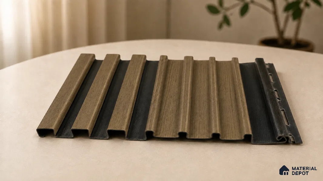 Spiced Walnut 10 ft x 0.89 ft (3060x270 mm) Unic Dual Tone Design Interior & Exterior Wall & Ceiling Panel - 15 mm | Suitable for Balcony, Facade & Open Area | Width is Subjected to 5% Variation