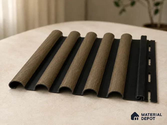 Spiced Walnut 10 ft x 0.7 ft (3060x215 mm) Dome Dual Black Design Interior & Exterior Wall & Ceiling Panel - 20 mm | Suitable for Balcony, Facade & Open Area | Width is Subjected to 5% Variation