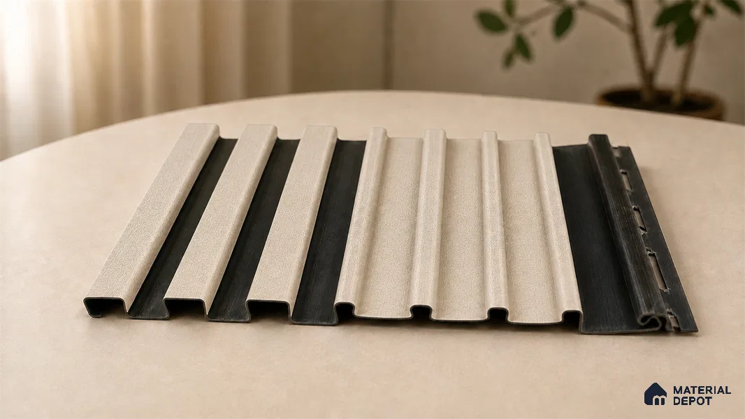 Linen Ivory 10 ft x 0.89 ft (3060x270 mm) Unic Dual Tone Design Interior & Exterior Wall & Ceiling Panel - 15 mm | Suitable for Balcony, Facade & Open Area | Width is Subjected to 5% Variation