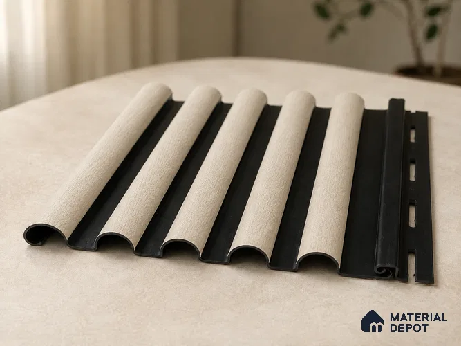 Linen Ivory 10 ft x 0.7 ft (3060x215 mm) Dome Dual Black Design Interior & Exterior Wall & Ceiling Panel - 20 mm | Suitable for Balcony, Facade & Open Area | Width is Subjected to 5% Variation