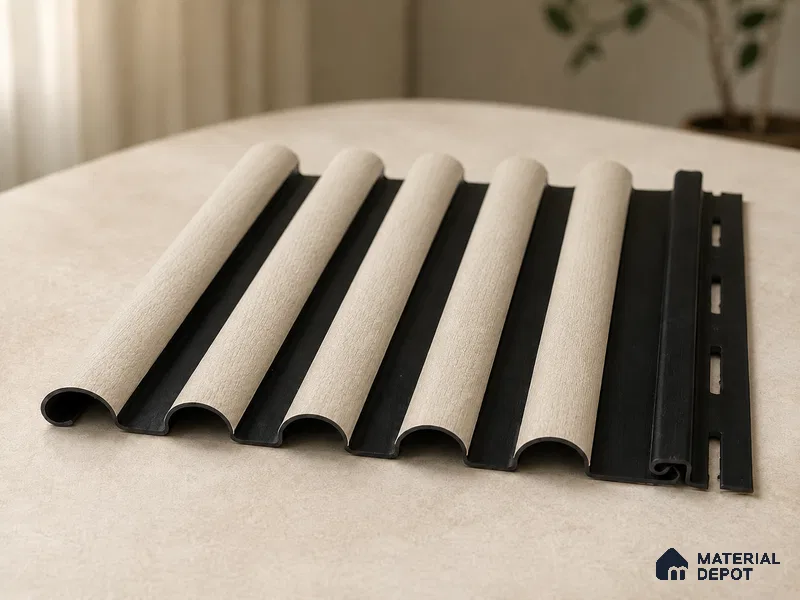 Linen Ivory 10 ft x 0.7 ft (3060x215 mm) Dome Dual Black Design Interior & Exterior Wall & Ceiling Panel - 20 mm | Suitable for Balcony, Facade & Open Area | Width is Subjected to 5% Variation
