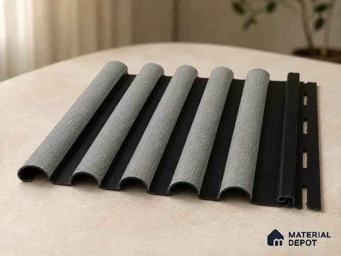 Linen Grey 10 ft x 0.7 ft (3060x215 mm) Dome Dual Black Design Interior & Exterior Wall & Ceiling Panel - 20 mm | Suitable for Balcony, Facade & Open Area | Width is Subjected to 5% Variation