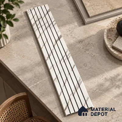 White Marble Louver PN 00391 10 ft x 12 inch PVC Panel - 10 mm | Suitable for Feature Wall, TV Unit & Living Room | Width is Subjected to 5% Variation
